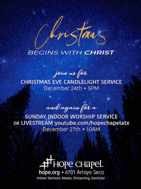 Hope Chapel - Christmas Eve Candlelight Service at 5:00 PM - Livestream ...